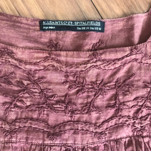 All Saints Brown Hobo Western Embroidered Dress Size 10 - Picture 2 of 7